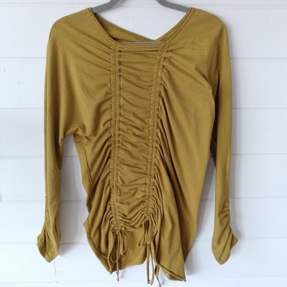Neon Buddha asymmetrical cut long sleeve  cinch tie up front & back women's top